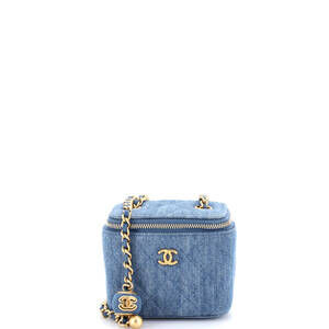 Chanel Mini Pearl Crush Vanity Case with Chain Quilted Denim